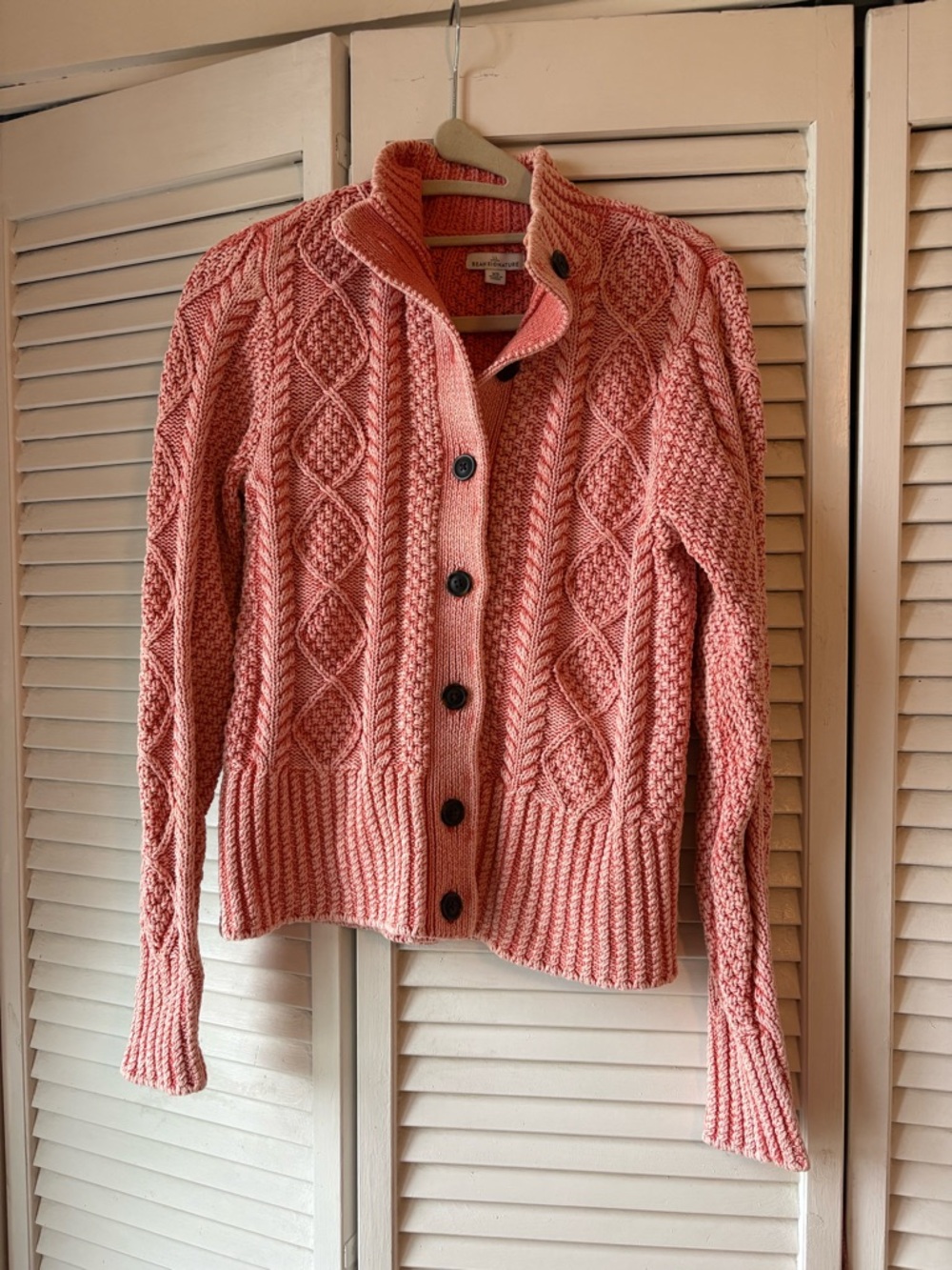 L.L. Bean Pink Cable-Knit Button Cardigan
